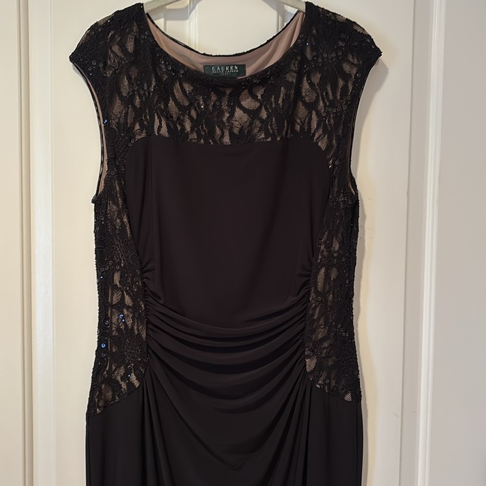 Ralph Lauren Black Lace-Panel Midi Dress